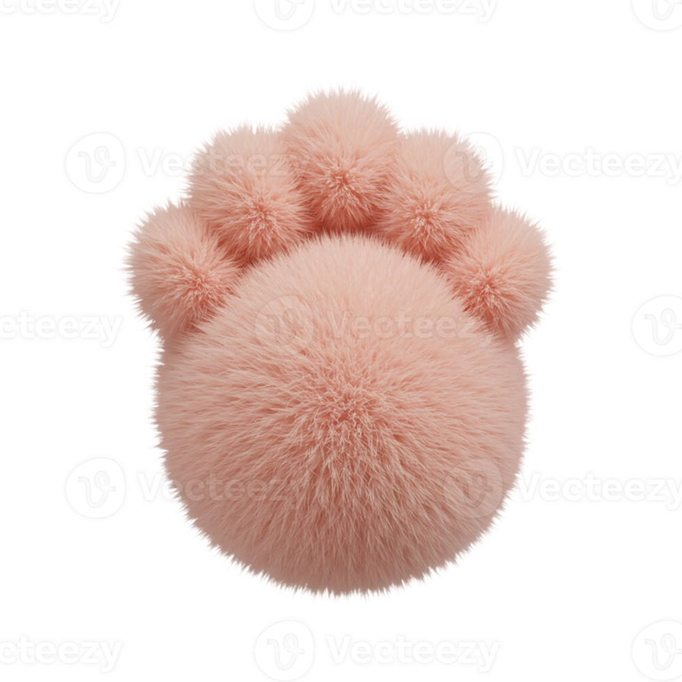 Fluffy Pink Paw Print Cute Animal Design Soft Texture 3D Render Adorable Pet Icon Graphic Art Fur png