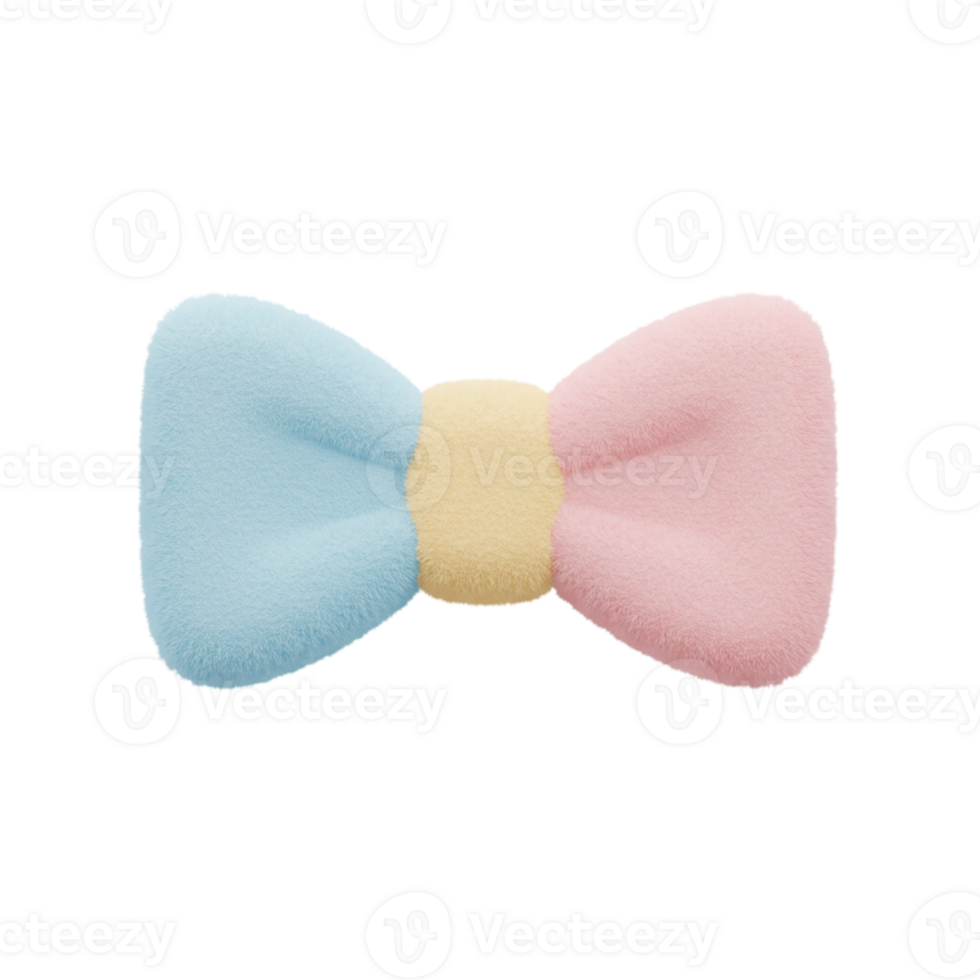 Cute Pastel Fluffy Bow Tie 3D Render Soft Pink Blue Yellow icon sweet girly bowtie design texture png