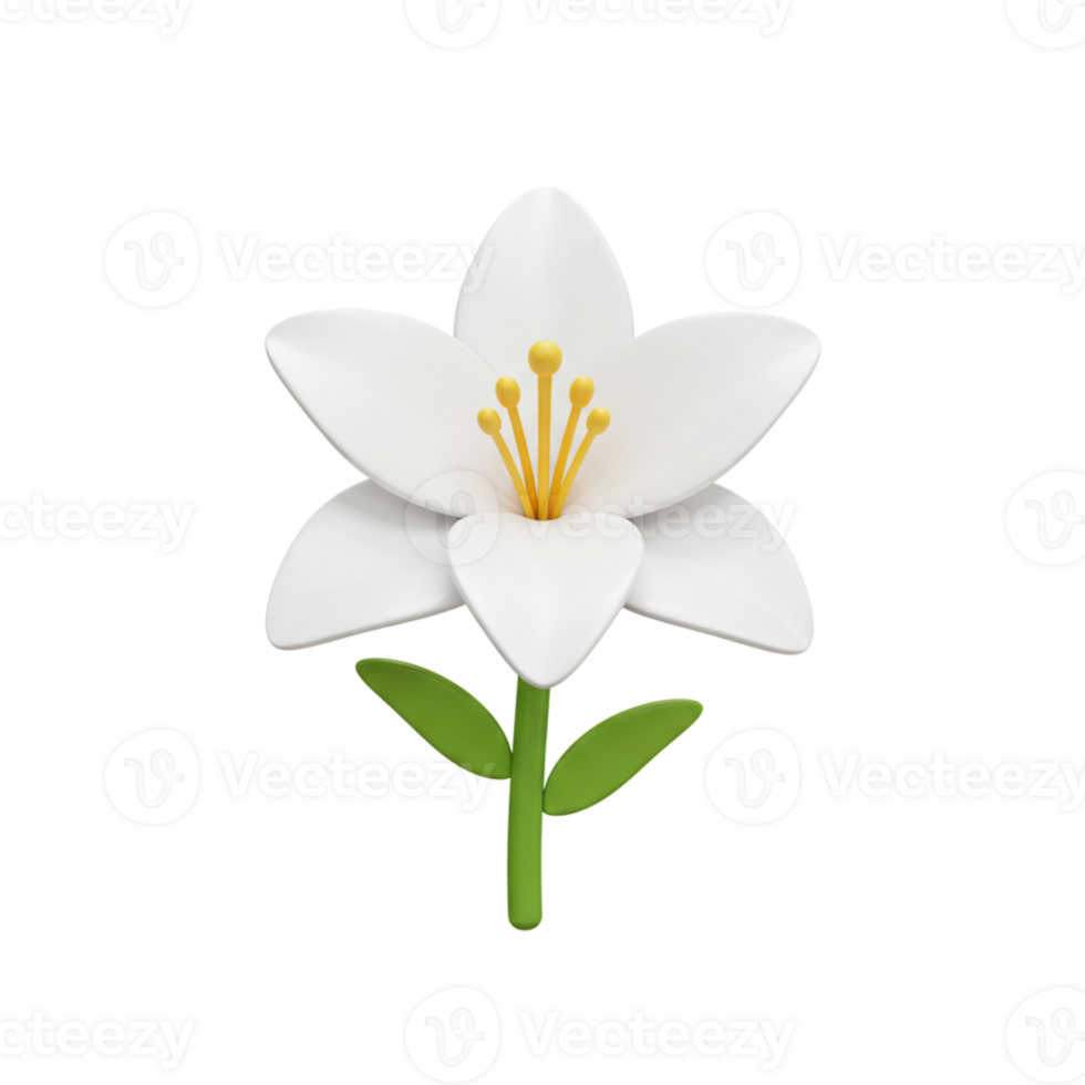 Elegant White Lily 3D Render Spring Flower Blossom Nature Botanical Pure Plant Clean Peace Image png
