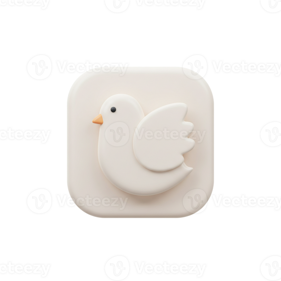 Cream Colored Dove Icon 3D Render Peaceful Bird App Design Element Cute Soft Logo White Beige Symbol png