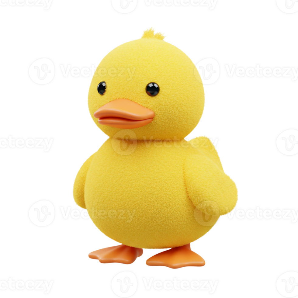 Adorable Yellow Fuzzy Duckling Cartoon 3D Render Cute Baby Animal Toy Fun Soft Sweet Happy Image png