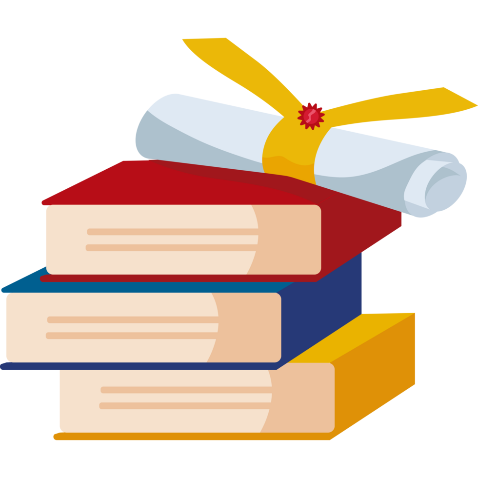 graduation diploma roll and books png
