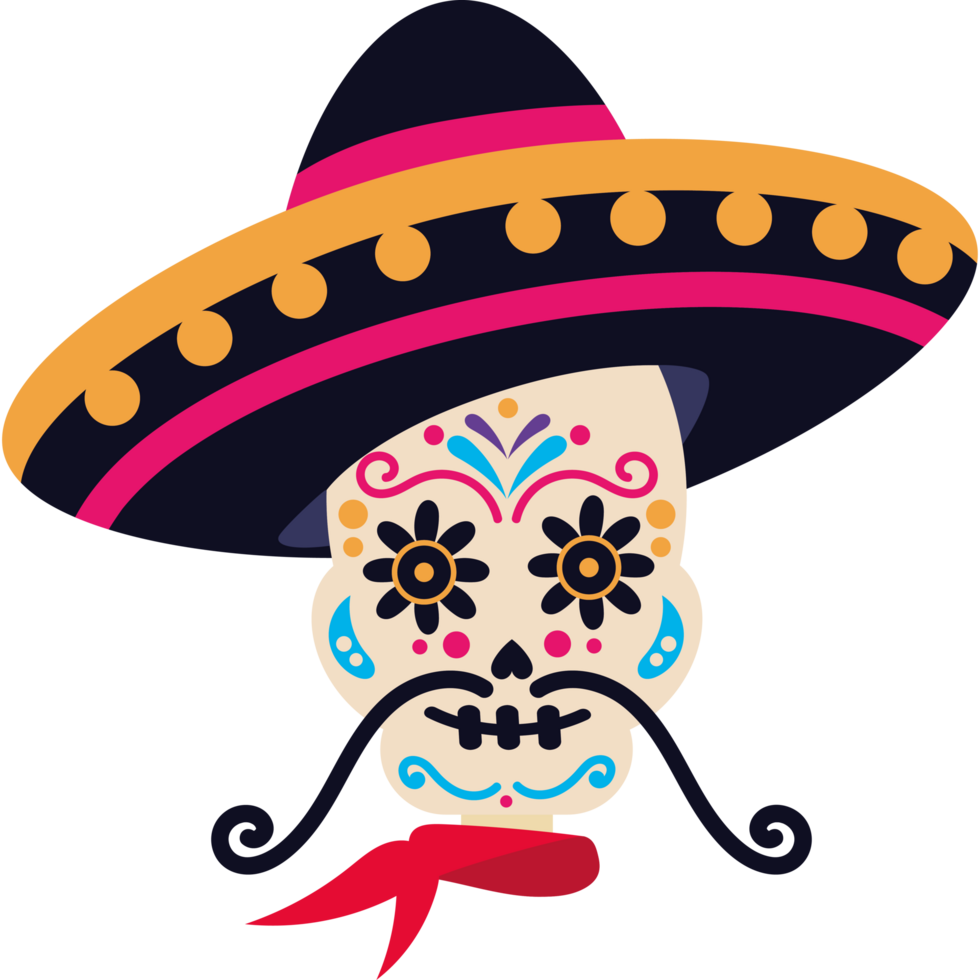 dia de los muertos skull with hat design png