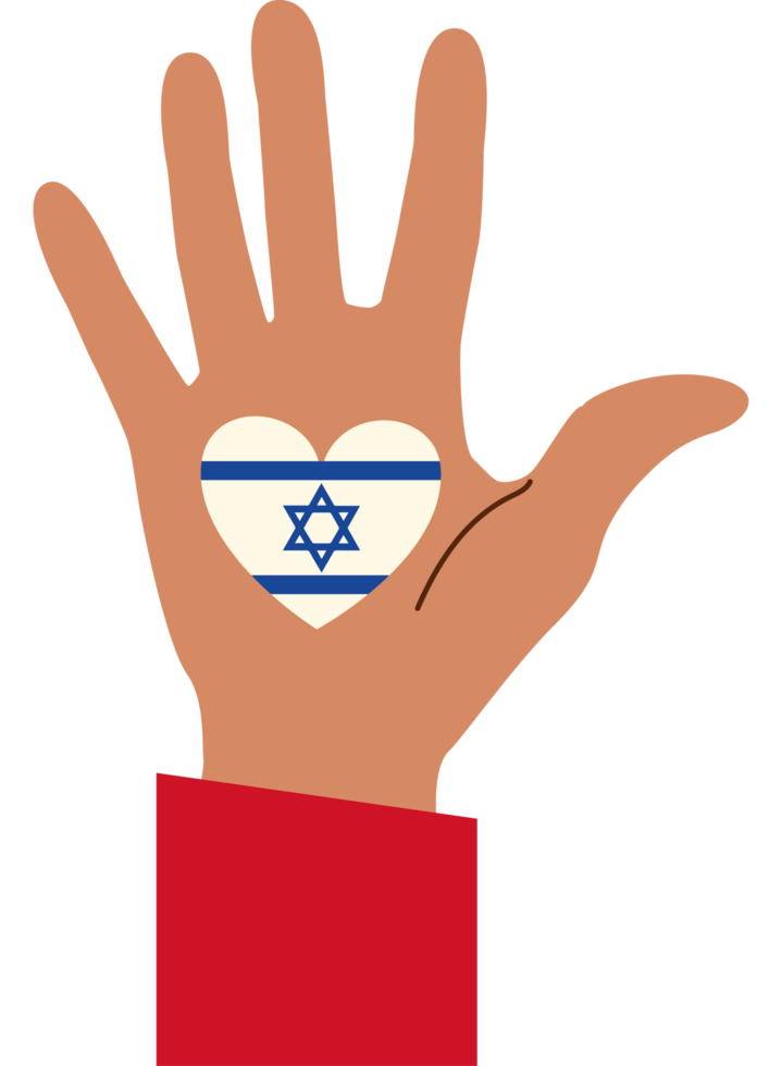 israel flag in heart with hand png
