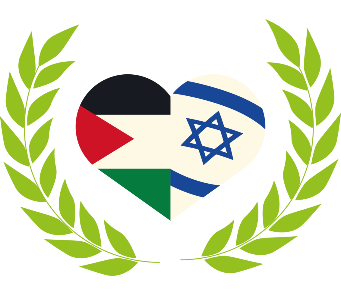 palestine and israel flags in heart with olive crown png