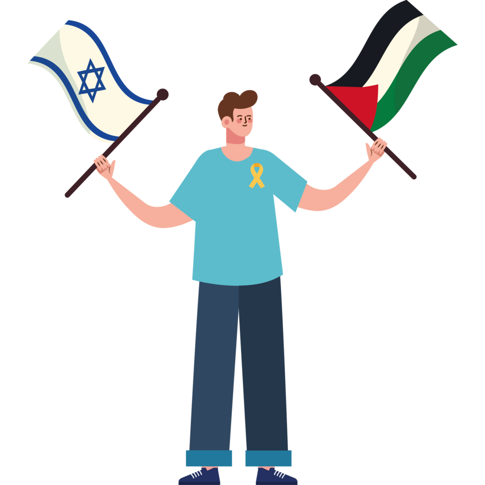 palestine and israel flags with man waving png