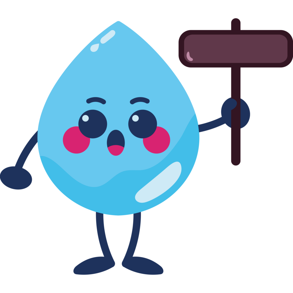 water day drop character with placard png