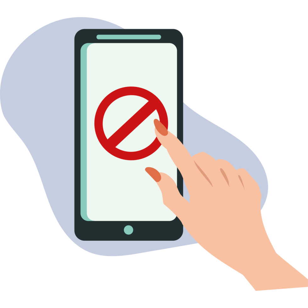 hand with smartphone with dont use sign png