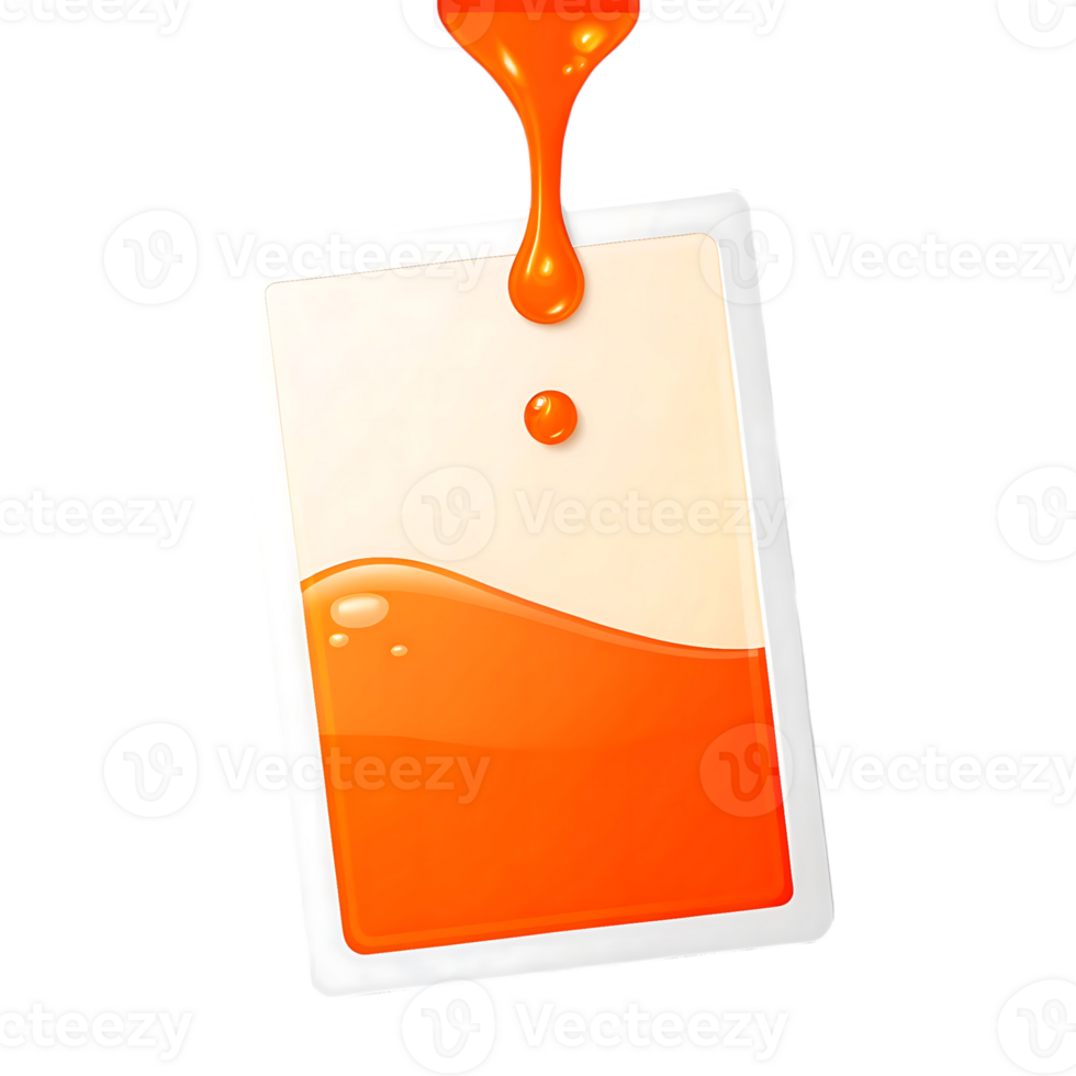 Orange Liquid Pouring into a White Packet Tasty Refreshing Drink Sweet Treat Summer Beverage Delicious Juice Fruit Flavor Cartoon Illustration png