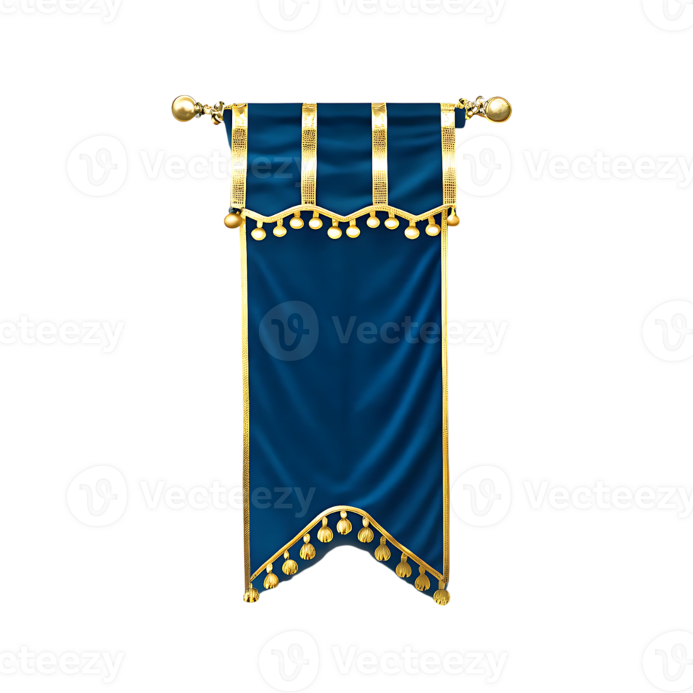 Elegant Royal Blue and Gold Banner with Decorative Tassels and Trim png