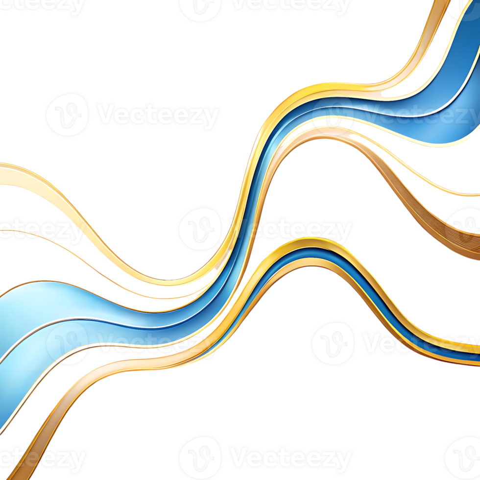 Abstract Gold and Blue Wave Design on Black Background Elegant Swirling Lines Luxury Graphic Art png