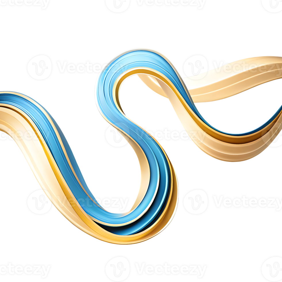 Abstract Swirling Blue and Gold 3D Render on Black Background Elegant Dynamic Curves and Fluid Shapes png