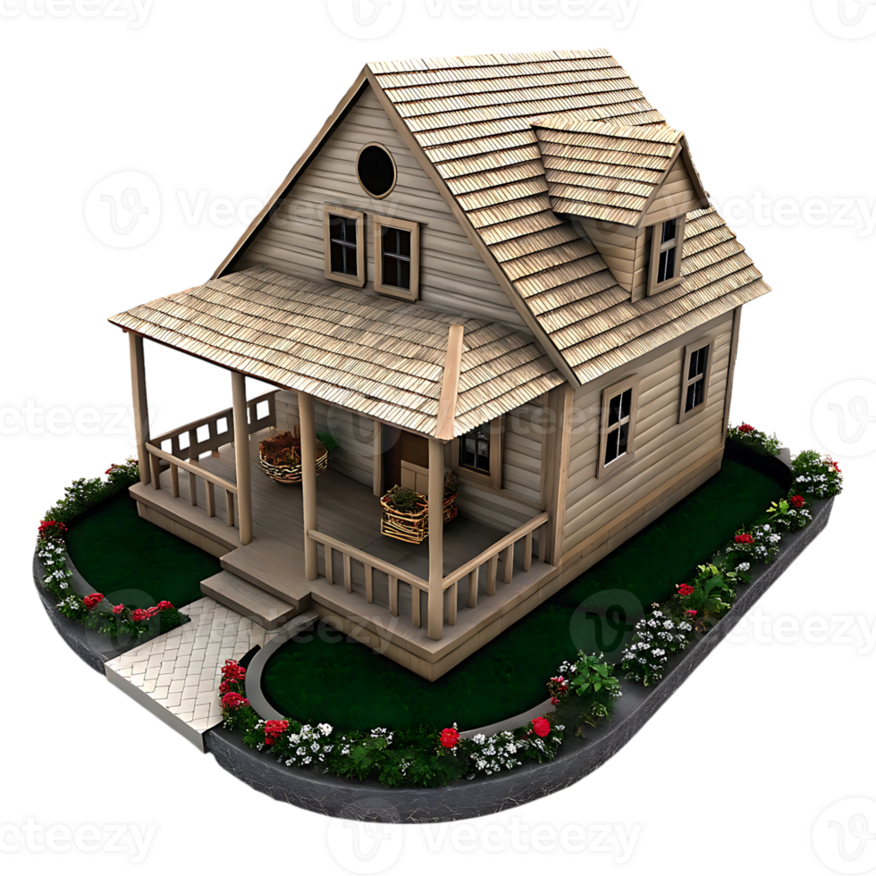 Charming Country Cottage with Wrap Around Porch and Landscaped Garden png