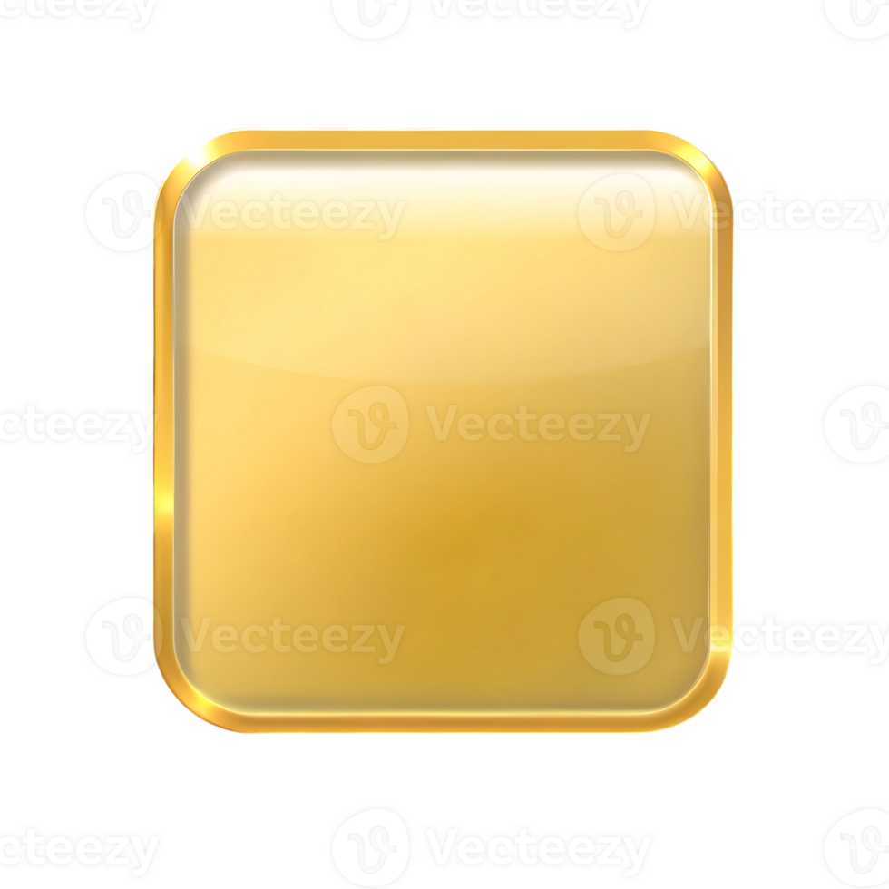 Shiny Golden Square Button with a Polished Gold Frame Elegant Design Element for App Icon Website or Game User Interface png
