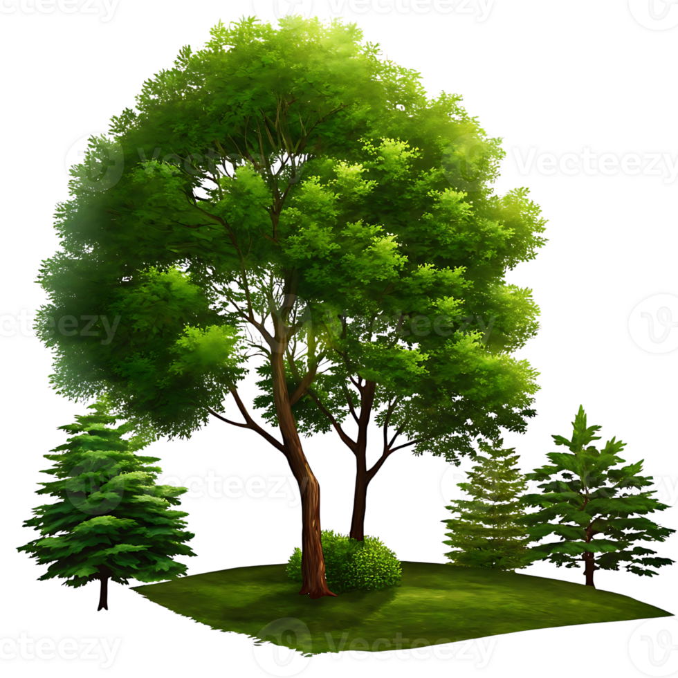 Lush Green Trees in a Tranquil Garden Setting Sunlight Dappled Foliage png
