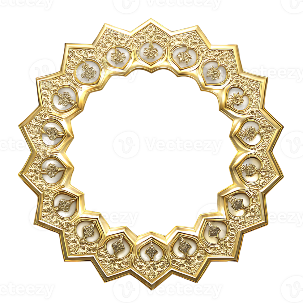 Ornate Golden Circular Frame with Intricate Islamic Design Elements png
