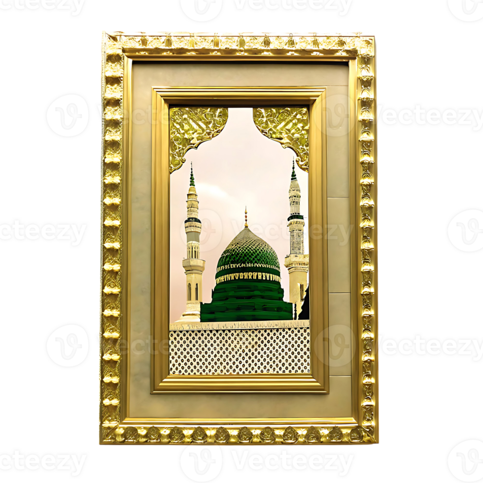 Magnificent Golden Frame Encasing the Dome of the Prophet s Mosque in Medina png
