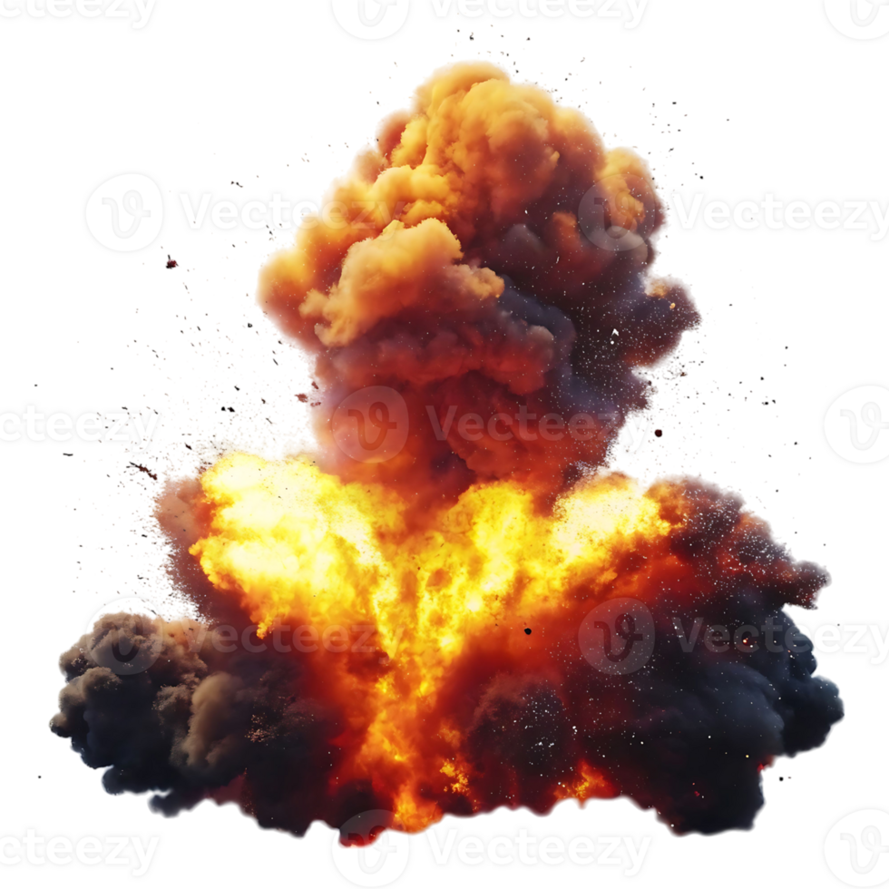 Fiery Explosion with Smoke and Debris on Black Background A Large Powerful Blast of Fire and Smoke png