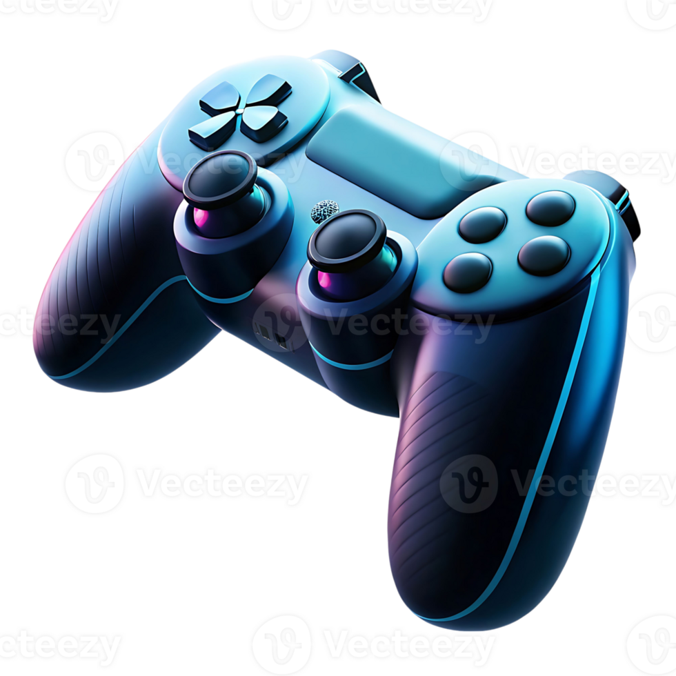 Futuristic Gaming Controller in Neon Blue and Purple Lighting a Modern Gamepad Design png