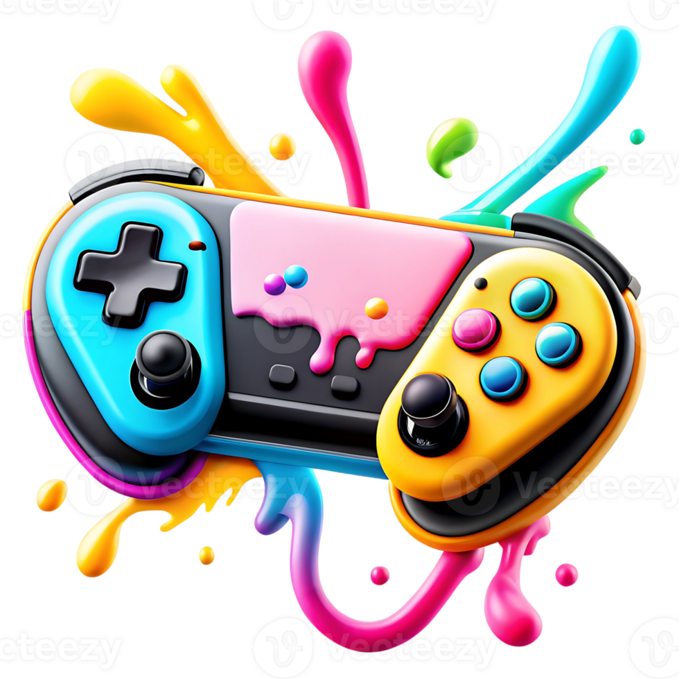 Vibrant Colorful Gamepad Splashing with Rainbow Paint png