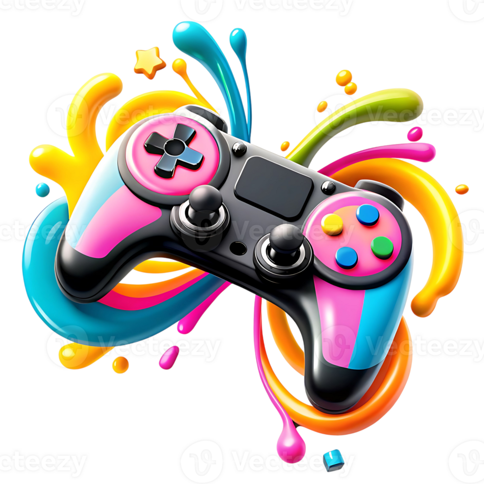 Vibrant Colorful Game Controller in a Splash of Paint png
