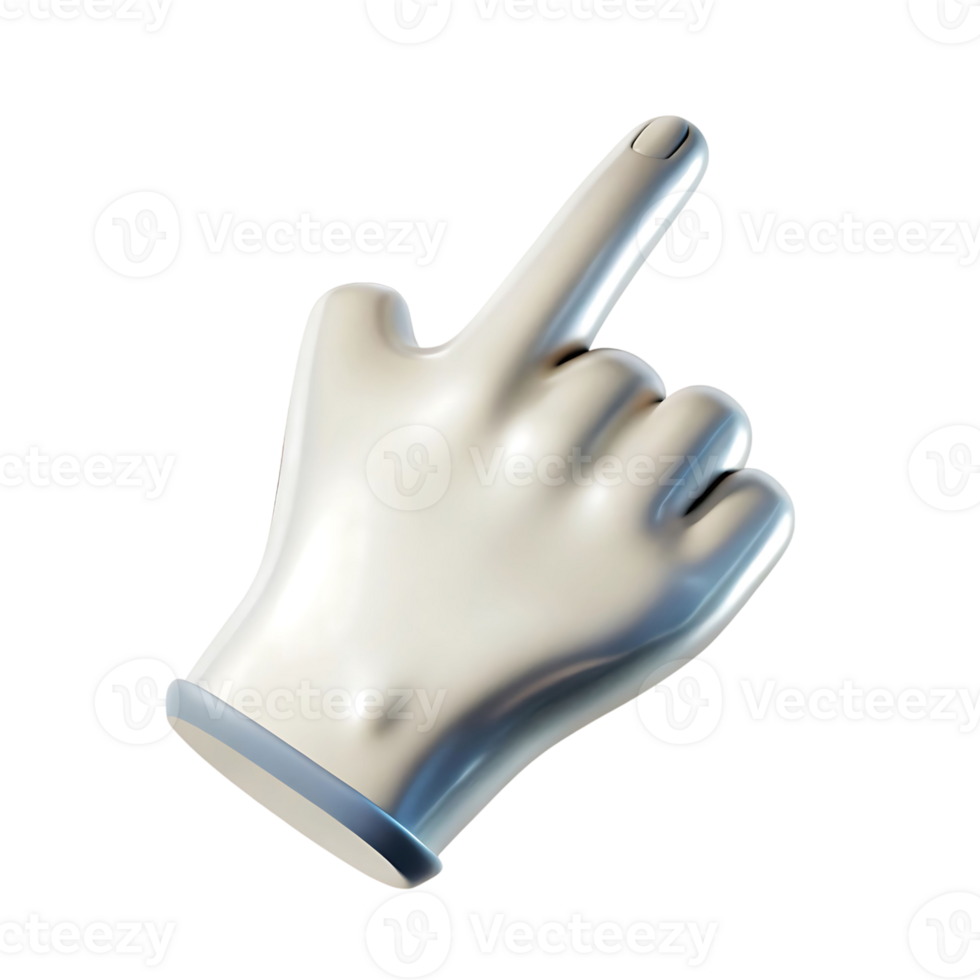 A 3D rendered of a white glove hand pointing upwards a digital cursor gesture png
