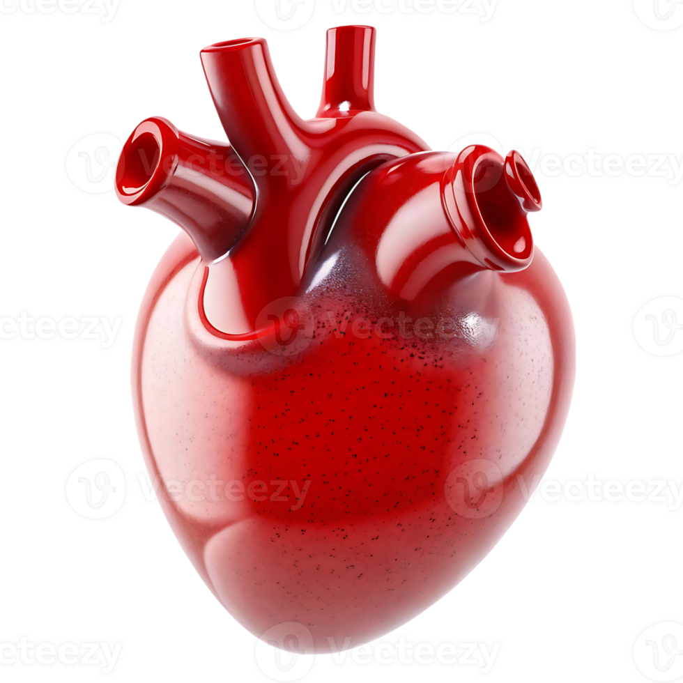 A Detailed 3D Render of a Human Heart Anatomy Model Showing Chambers and Vessels png