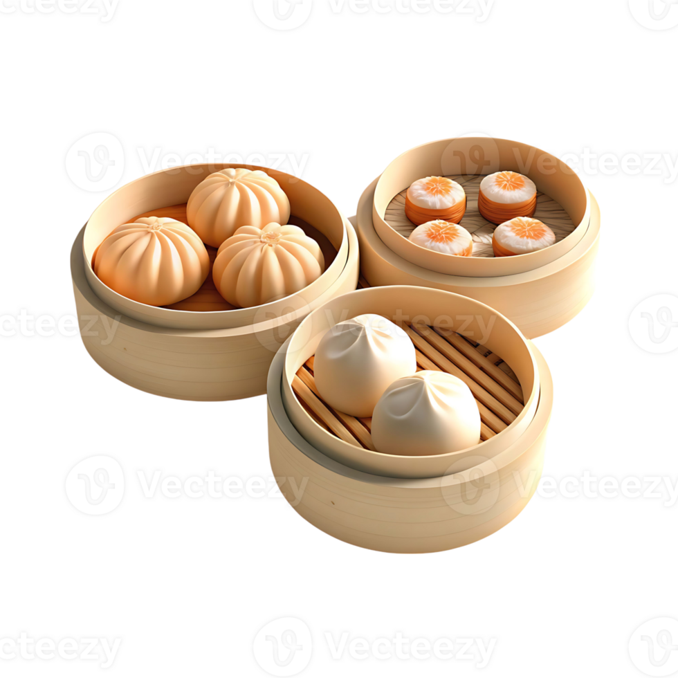 Delicious Steamed Buns and Dumplings in Bamboo Steamers png