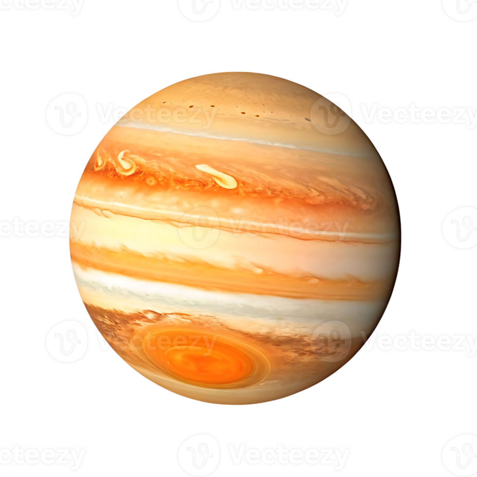 A Stunning View of Jupiter Gas Giant Planet in Space with Visible Atmospheric Bands and Great Red Spot png