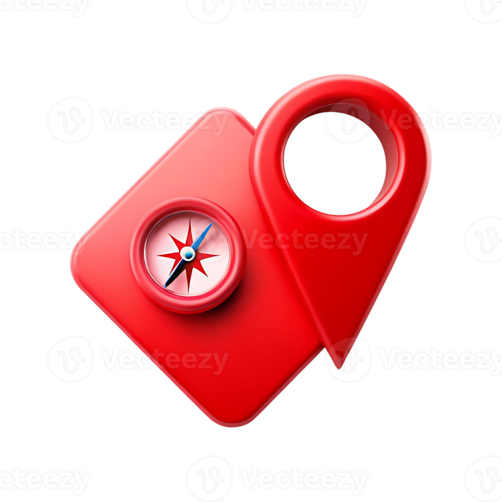Red 3D Compass and Location Pin Icon Navigation Graphic Design Element png