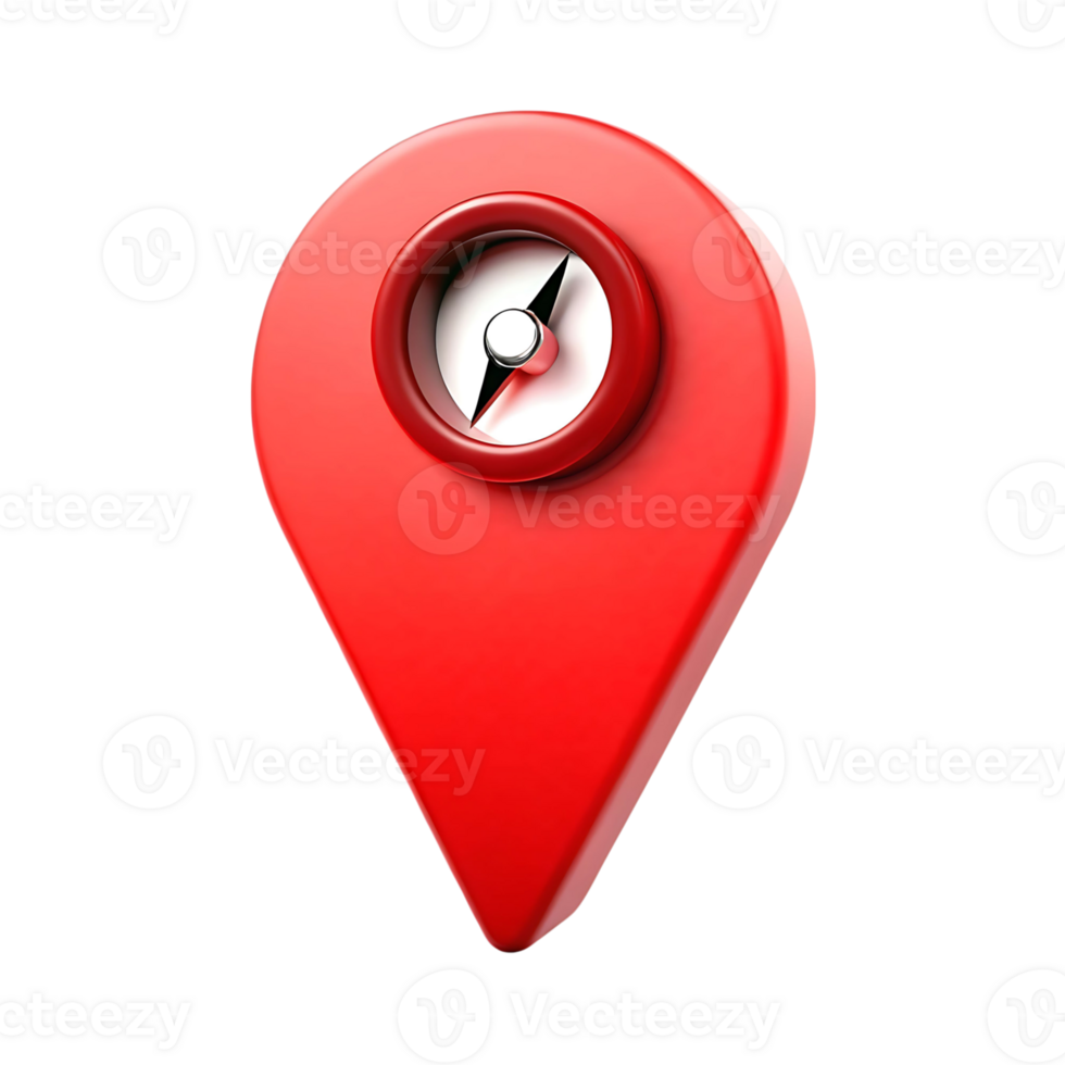 3D Red Location Marker with Embedded Compass Rose Navigation Icon png