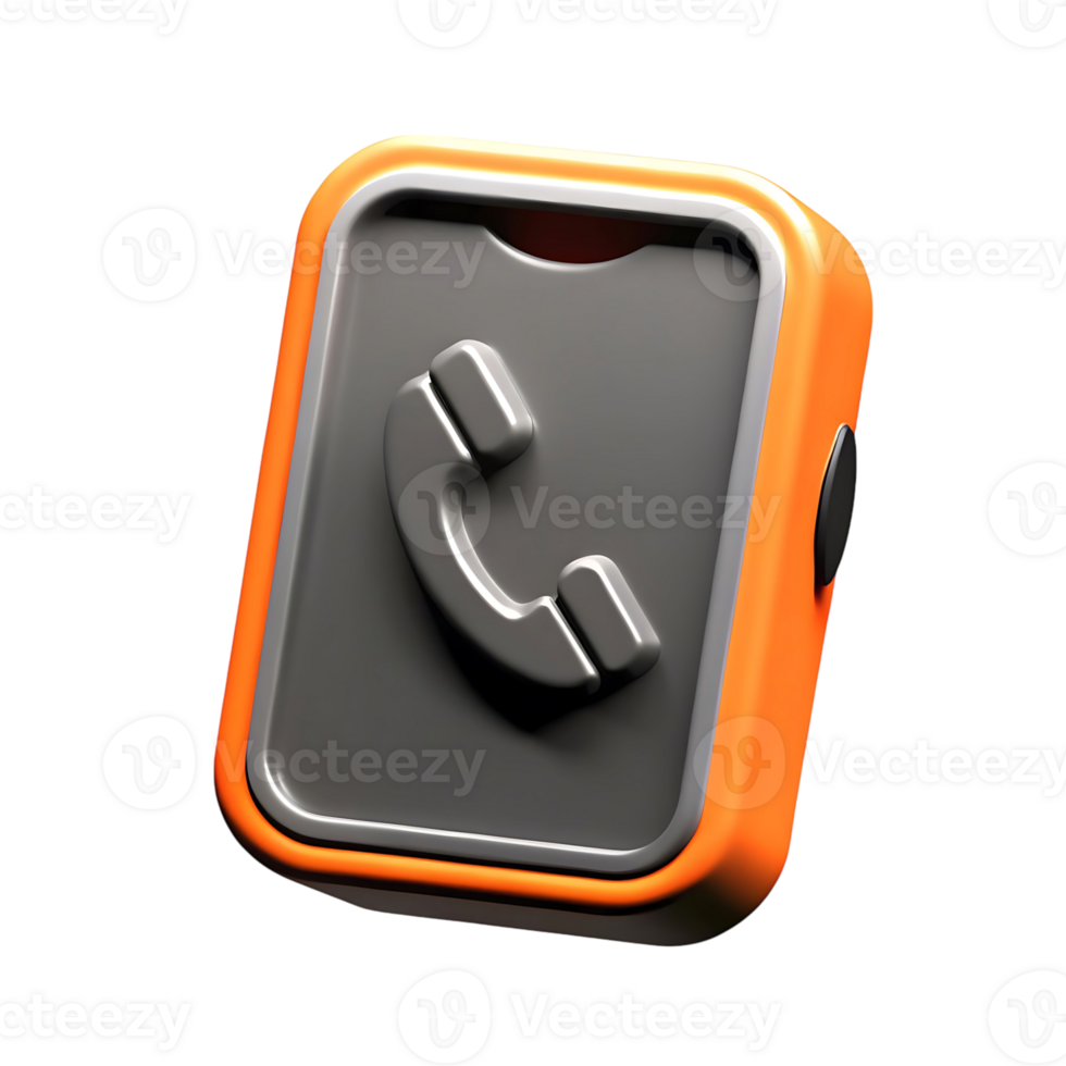 Three Dimensional Orange and Gray Phone Icon on Black Background png