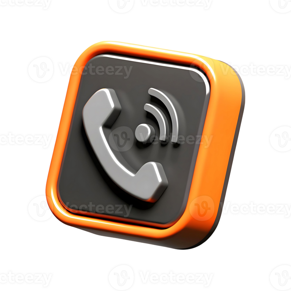 Three Dimensional Orange and Gray Phone App Icon with Wifi Signal png