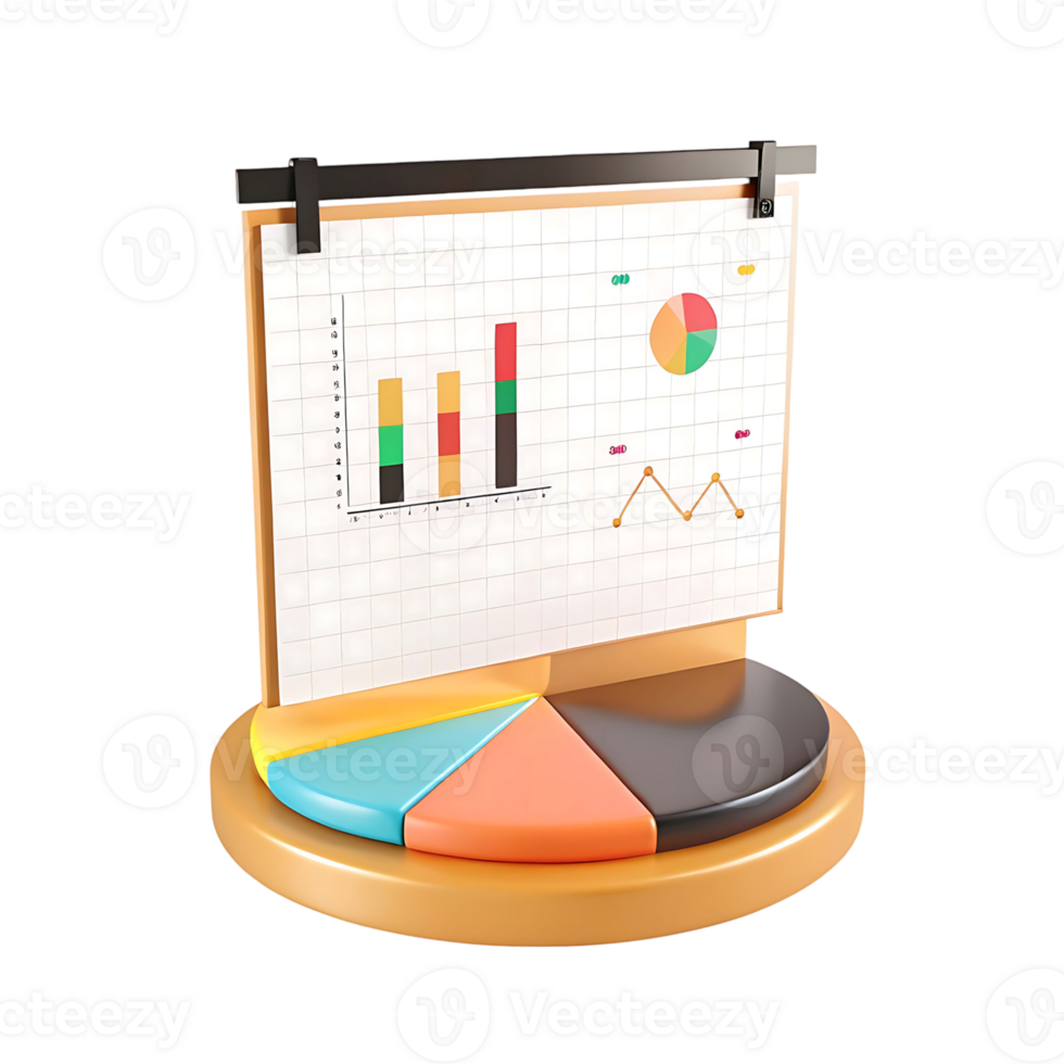 Colorful 3D Render of Business Charts and Graphs on Display Board png