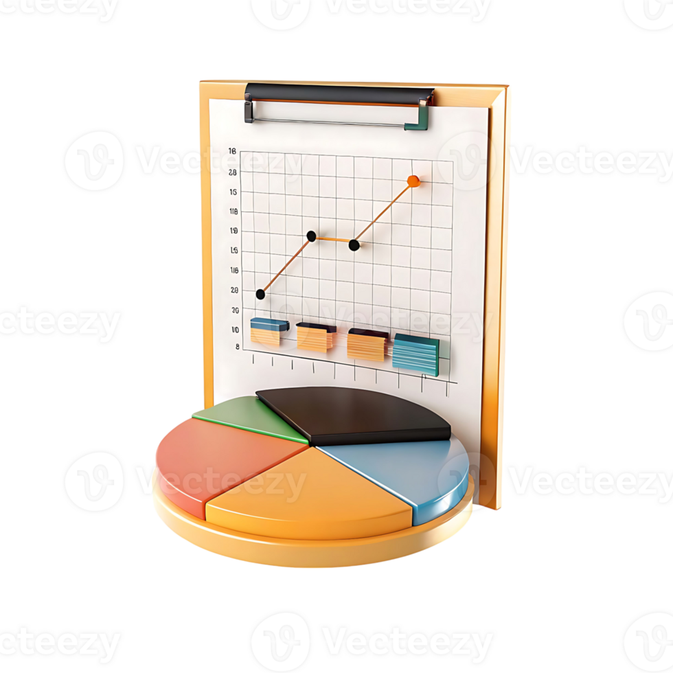 3D Render of Business Charts Showing Growth and Data Analysis png