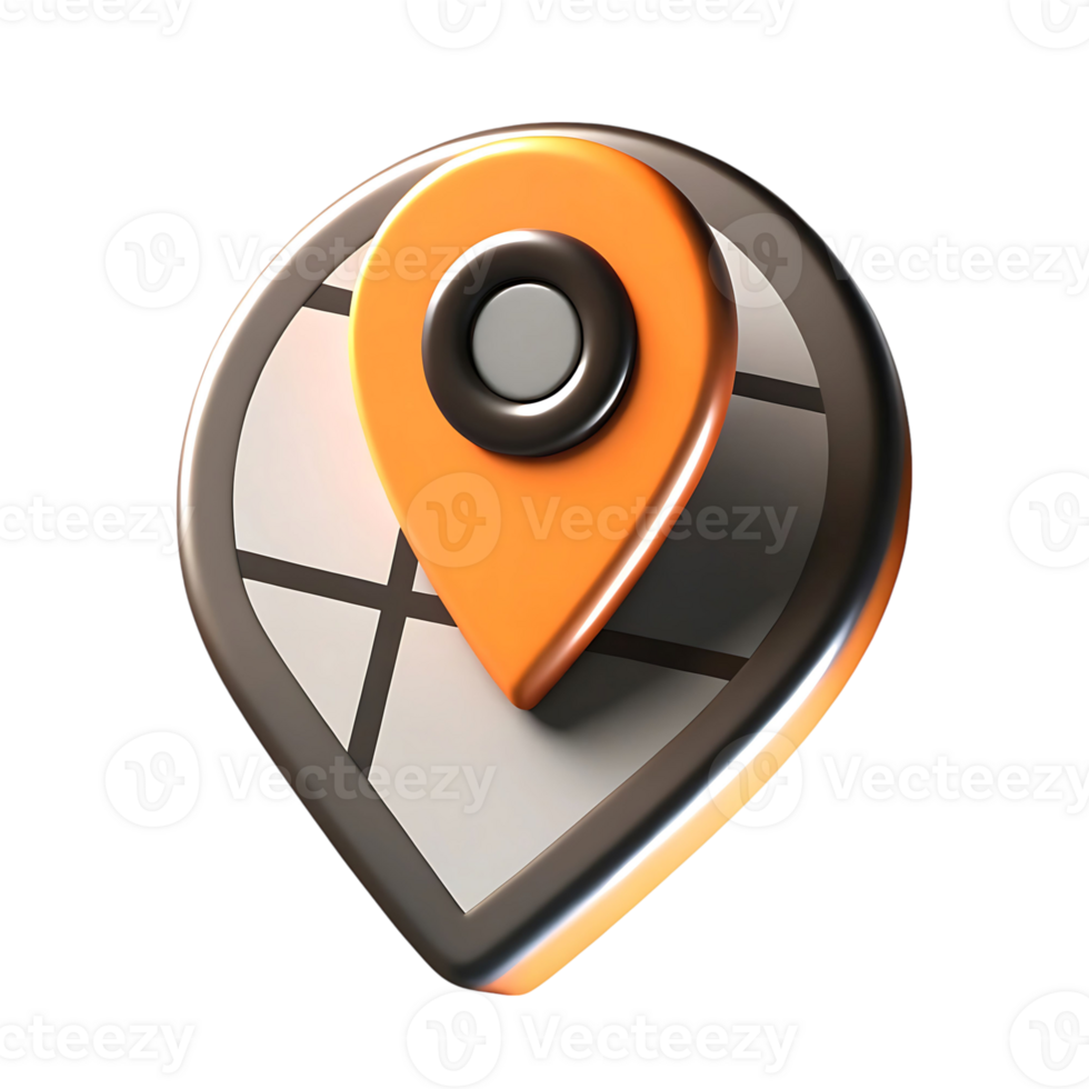 Three Dimensional Orange Location Marker on Gray Map Icon Design Element png