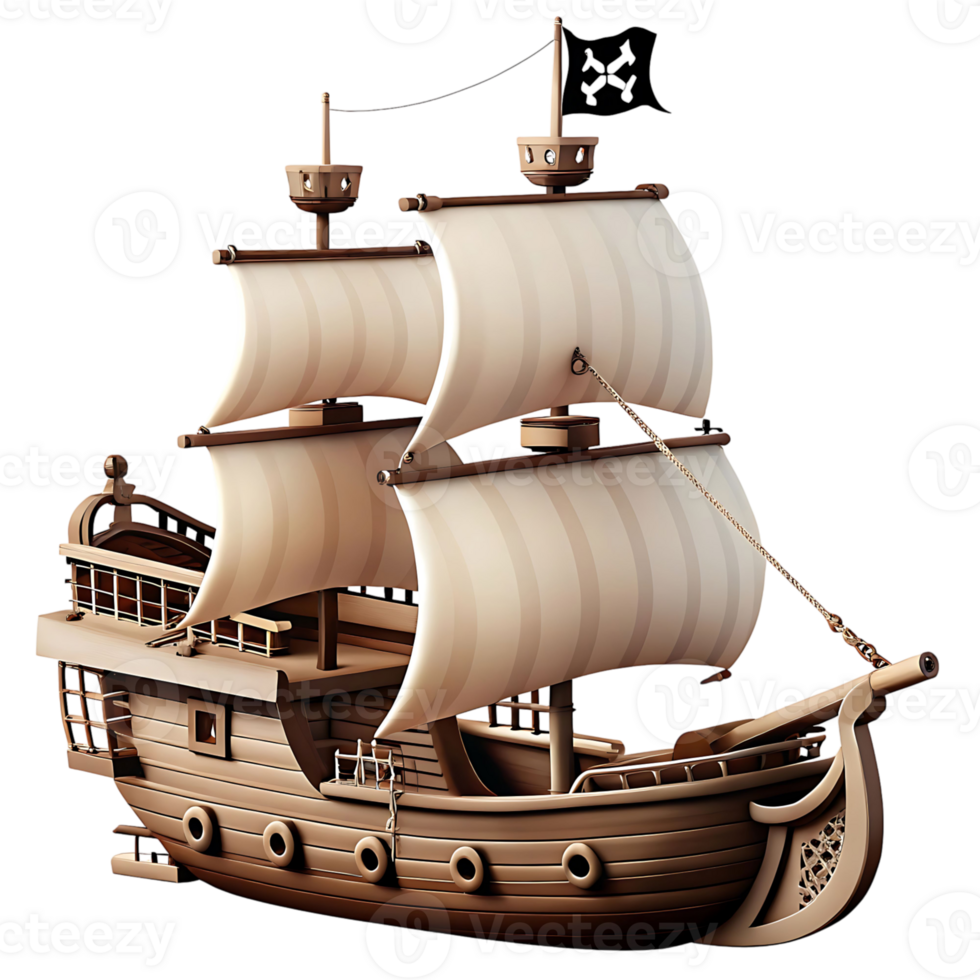 A Classic Wooden Pirate Galleon Ship Sailing on Calm Seas under a Dark Sky png