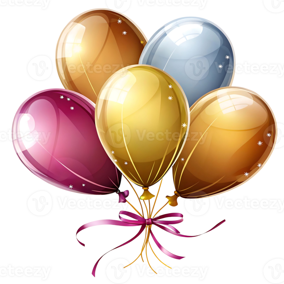 Shiny Gold Silver and Burgundy Balloons Birthday Celebration Party png