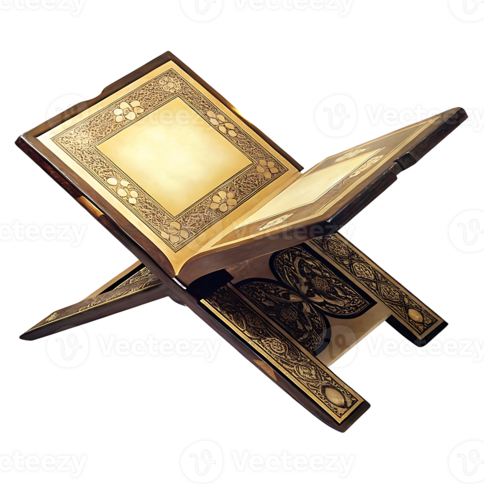 Ornate Wooden Book Stand for Quran Reading Islamic Decor png