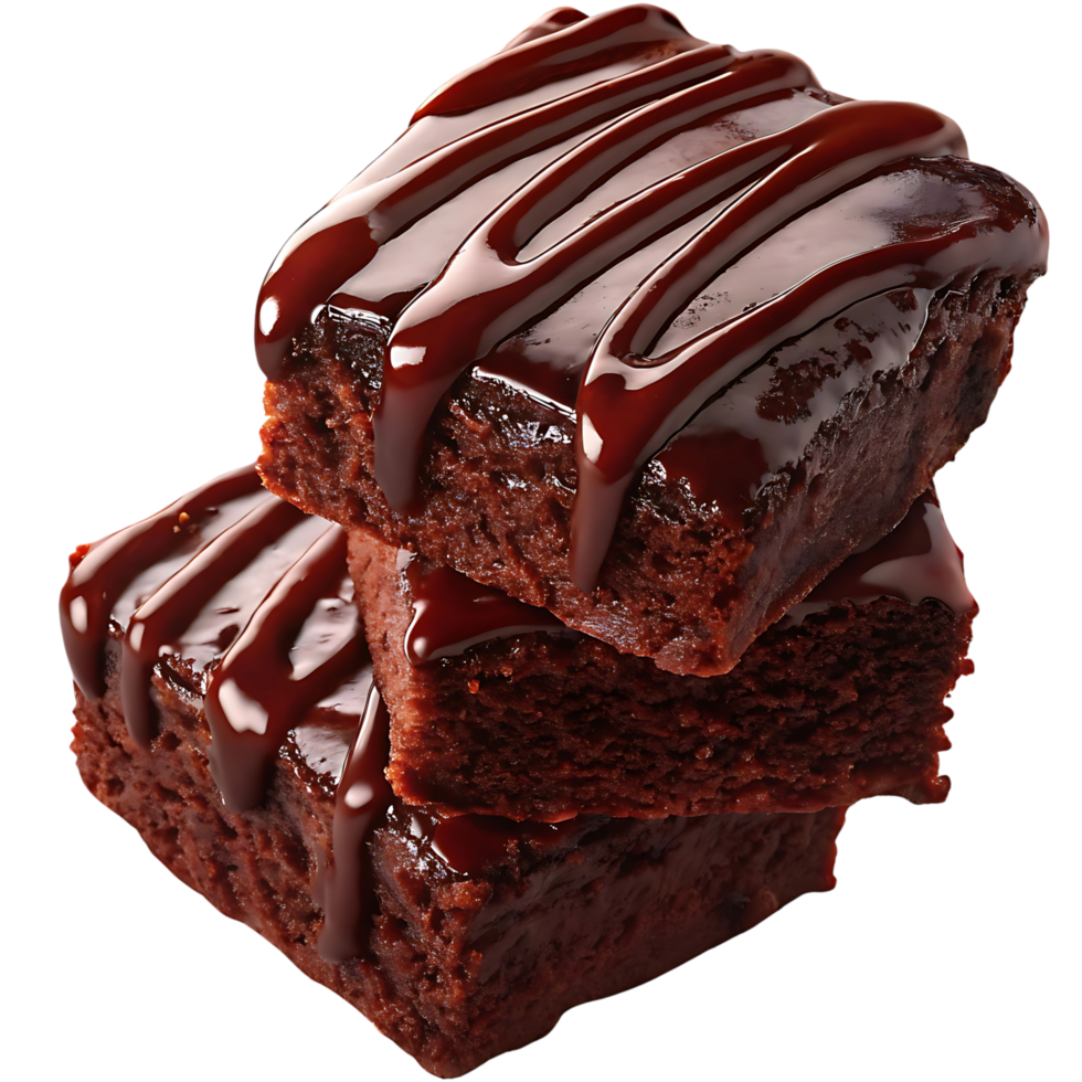 Three pieces of brownies with chocolate drizzle png