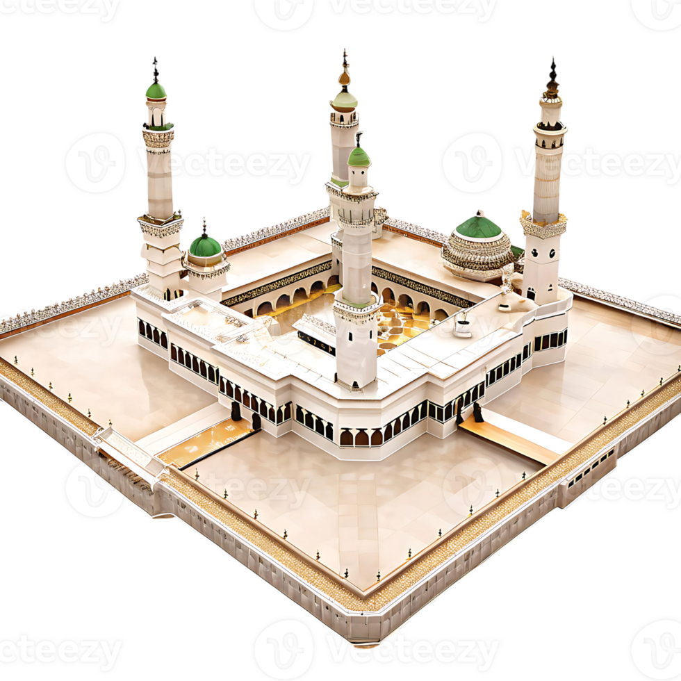 Detailed Architectural Model of a Grand Mosque with Multiple Minarets and Courtyards png
