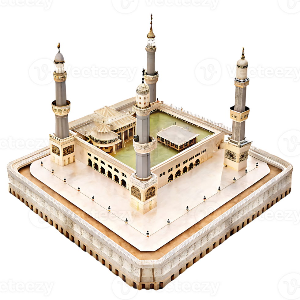Intricate Architectural Model of a Grand Mosque with Elegant Minarets and Courtyards png
