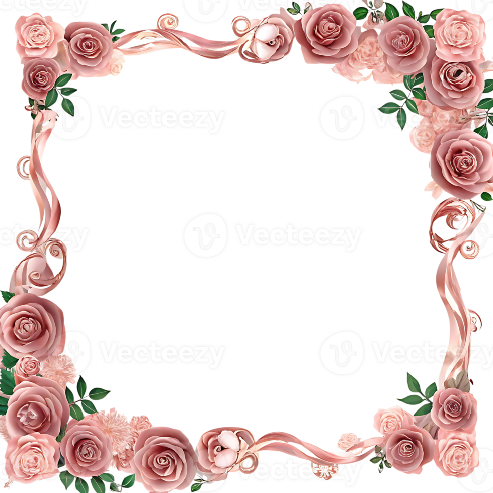 Elegant Dusty Rose Floral Frame with Swirling Ribbon Design png