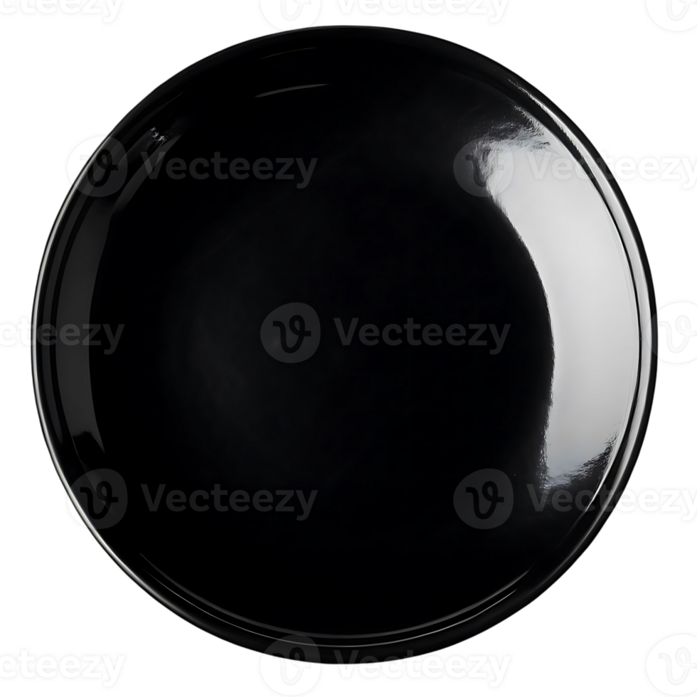 A Stunning Black Glossy Empty Plate on a Black Background, Minimalist Tableware Photography png