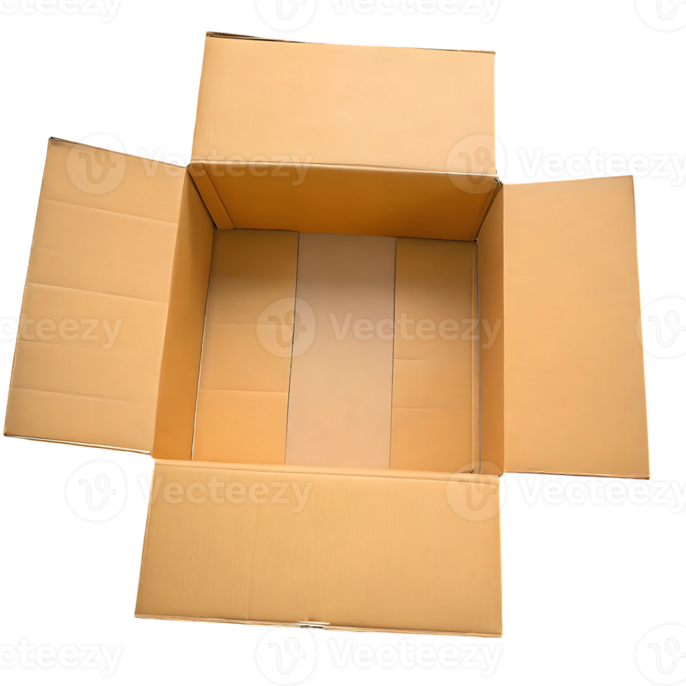 An Open Empty Cardboard Box on a Black Background, Top View, Ready for Packing and Shipping png