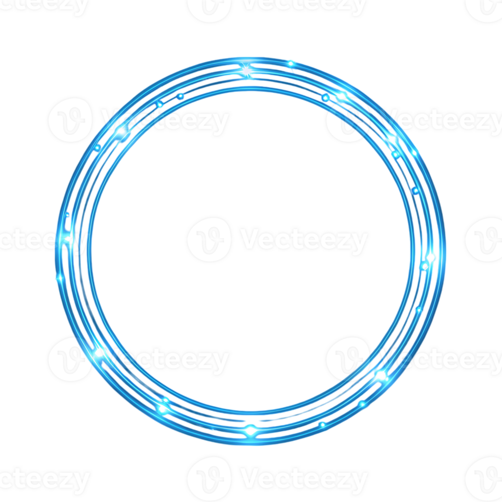 Abstract Blue Glowing Circular Frame with Light Effects on Black Background png
