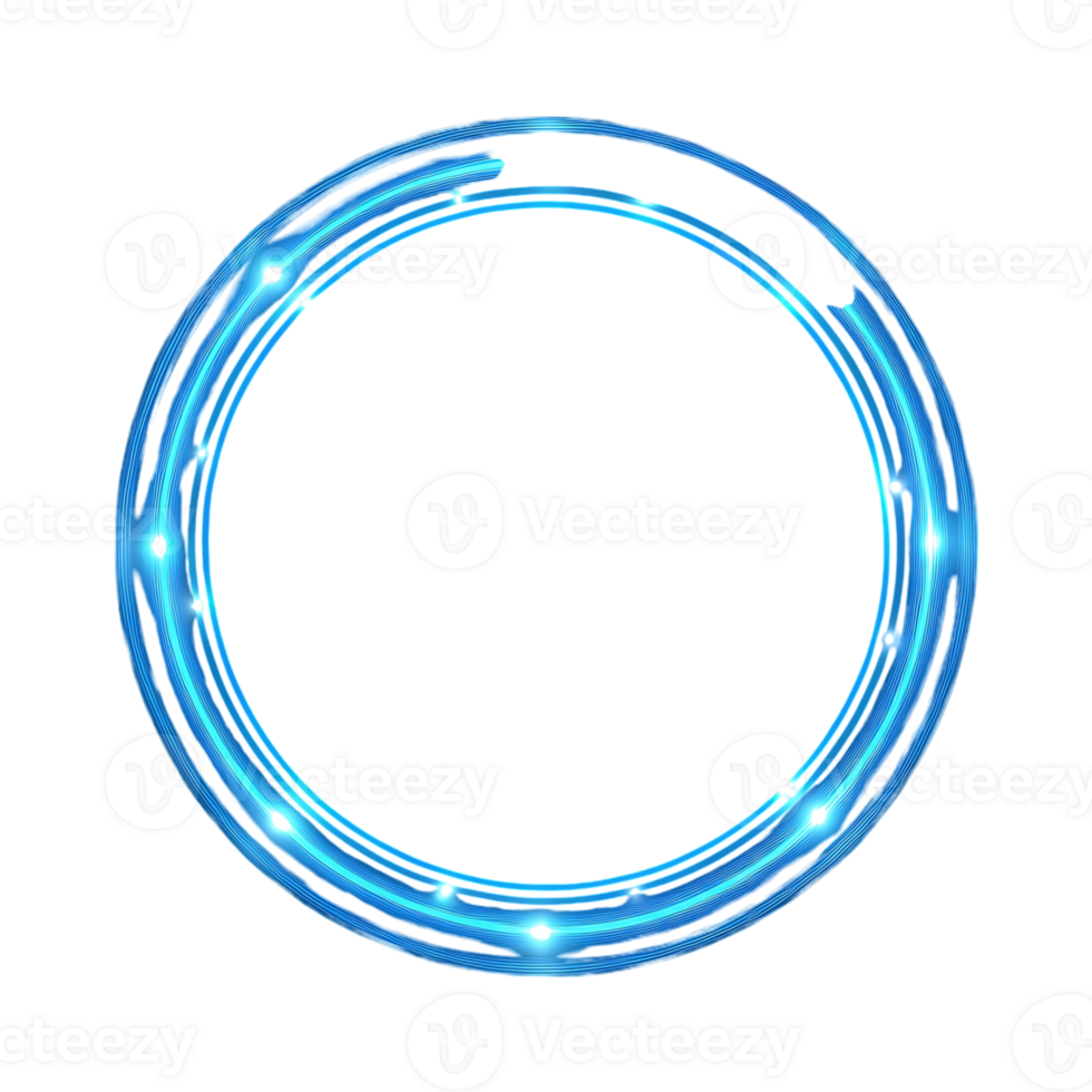 Abstract Blue Circular Glowing Light Frame Design Element on Black Background png