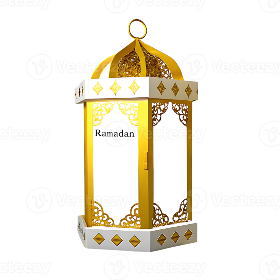 Elegant Ramadan Lantern with Intricate Gold and White Design png