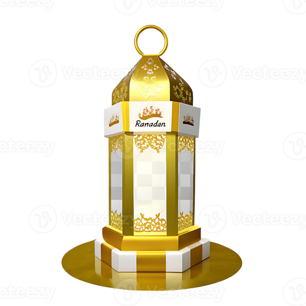 Elegant Ramadan Lantern Design 3D Render High Resolution Image Islamic Festive Decoration Gold White png
