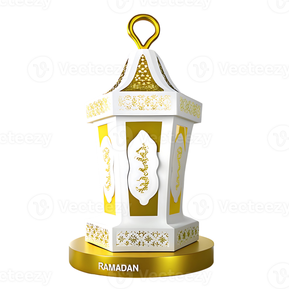 Elegant Ramadan Lantern Decorated with Intricate Gold and White Designs png